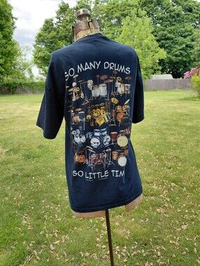 2008 MPM black drum kit graphic tshirt drummer band art tee Womens M